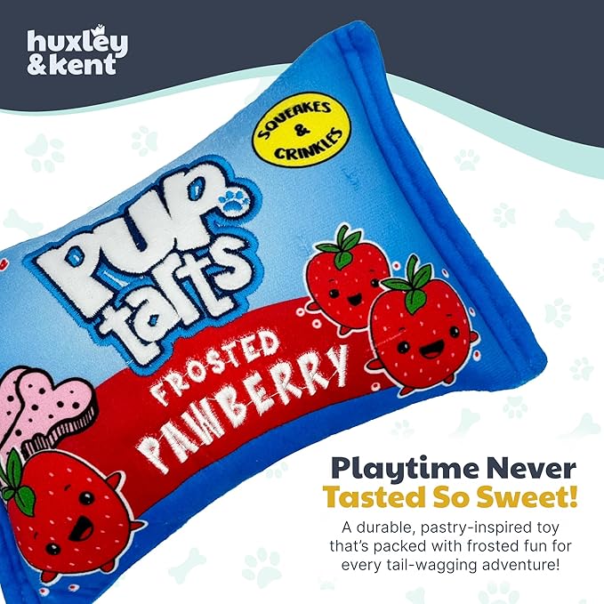 Huxley & Kent Funny Dog Toy w/Squeaker – Power Plush Squeaky Dog Toys for Small, Medium & Large Dogs – Soft Stuffed Animal for Indoor Play & Fetch - Pup-Tarts Frosted Pawberry, Large
