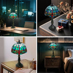 Exquisite Dragonfly Tiffany Style Table Lamp,Handcrafted Stained Glass Lamps for Bedroom, Living Room Decor,8-Inch Small Tiffany Lamp with LED Bulb.