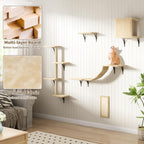 COZIWOW Wall Mounted Cat Furniture, Cat Wall Shelves and Perches, Floating Cat Shelves for Wall Set of 5(Beige)