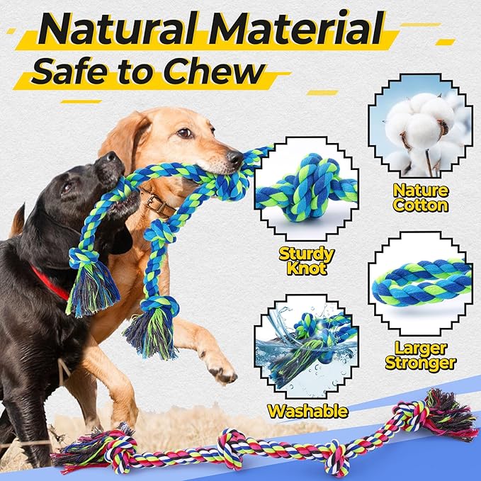 Heavy Duty Dog Rope Toys for Aggressive Chewers, Tough Tug of War Dog Toys for Large, Medium & Small Dogs – 5 Pack Including 2 Ropes & 3 Supplies