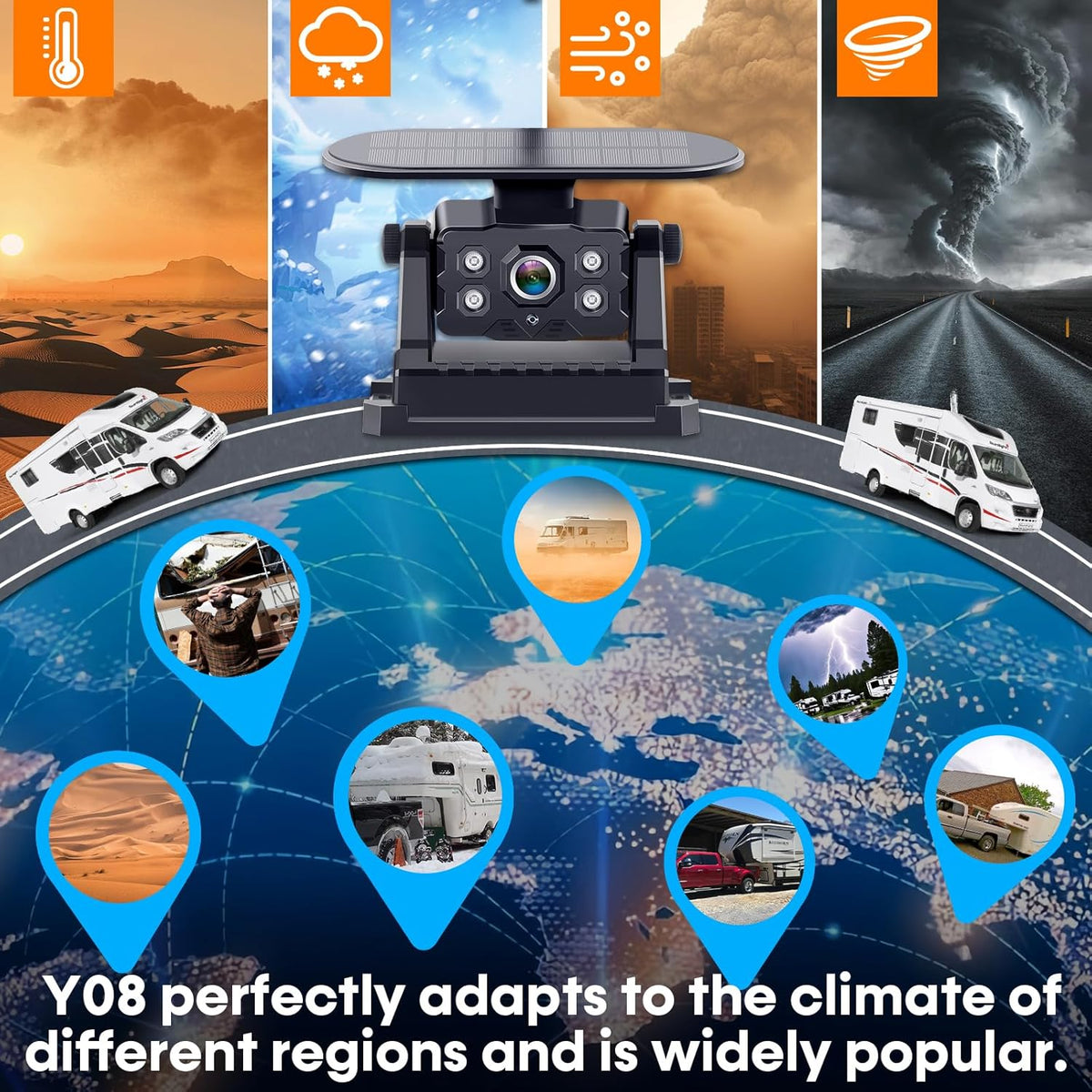 Wireless Backup Camera for RV Install-Free 7-Inch: Magnetic HD 1080P Recording Solar Rear View Camera No-Delay Signal with Touch Button Monitor System Y08