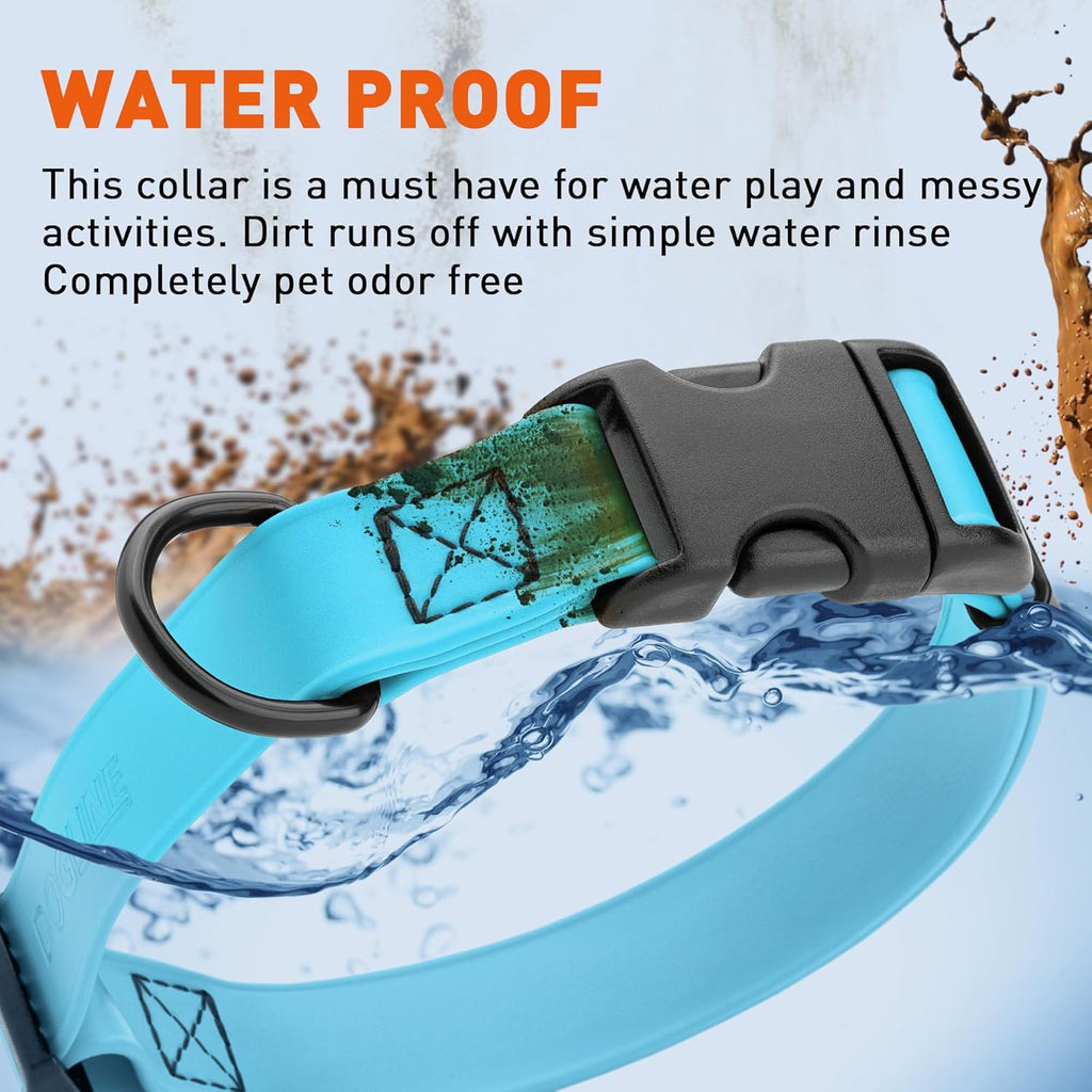 Dogline Biothane Waterproof Dog Collar with Quick Release Buckle Strong Coated Nylon Webbing with Odor- Proof for Easy Care Easy to Clean Fits Small Medium Large Dogs, Cyan Blue 5/8" W 9-14" L
