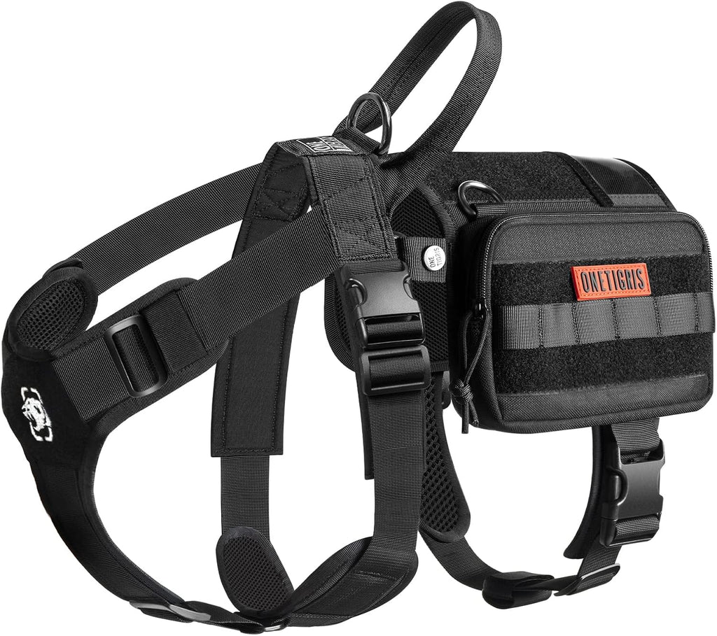 OneTigris Service Dog Vest Harness, Service Dog Cape Guardian Dog Backpack Harness with Pouches Dog Saddle Bag for Small Medium and Large Dogs (Black, M)