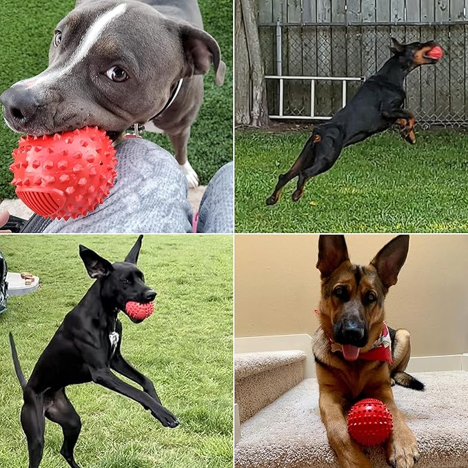 petizer 4" Squeaky Dog Balls for Aggressive Chewers, Durable Interactive Dog Chew Toys for Teething, Floatable Indestructible Rubber Spiky Ball, Tough Pet Toys for Small, Medium & Large Breeds