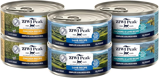 ZIWI Peak Wet Cat Food Variety Pack - Chicken, Mackerel & Lamb, and Lamb, 6 Pack (3oz Each)