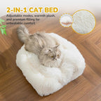 CATISM Cat Bed, Cat Cave for Indoor Cats, Soft Cat Dome, Self-Warming 2 in 1 Foldable Pet Cat House with Washable Cushioned Pillow Calming Fluffy Dog Beds for Small Dogs with Anti-Slip Bottom White