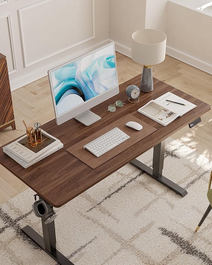 CubiCubi 48 x 24 Inches Electric Standing Desk, Height Adjustable Sit to Stand Desk, Home Office Table with Splice Board(Black Walnut)