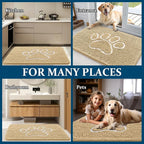 OLANLY Dog Door Mat for Muddy Paws 47x20, Paw Print Design, Absorbs Moisture and Dirt, Absorbent Non-Slip Washable Doormat, Quick Dry Chenille Mud Mat for Dogs, Entry Indoor Entryway Carpet, Beige