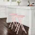 Lavish Home Set of 2 Counter Height Bar Stools – 24-Inch Backless Folding Chairs with 225lb Capacity for Kitchen, Rec Room, or Game Room (Pink)