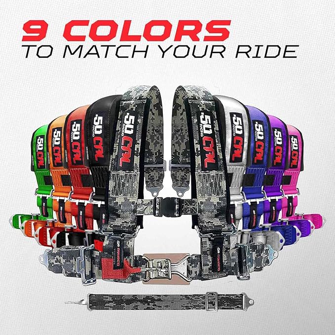 1pc 50 Cal Green 5 Point Harness w/ 2" straps, Racing Harness Seat Belt | Ultra Kush padding, Race latch quick release hardware. Universal Fit for UTV, RZR, race car. Part# 6009A1