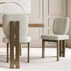 Modern Farmhouse Dining Chairs Set of 4, Boucle Upholstered Wooden Kitchen Chairs with Back, Walnut Wood Legs, Beige