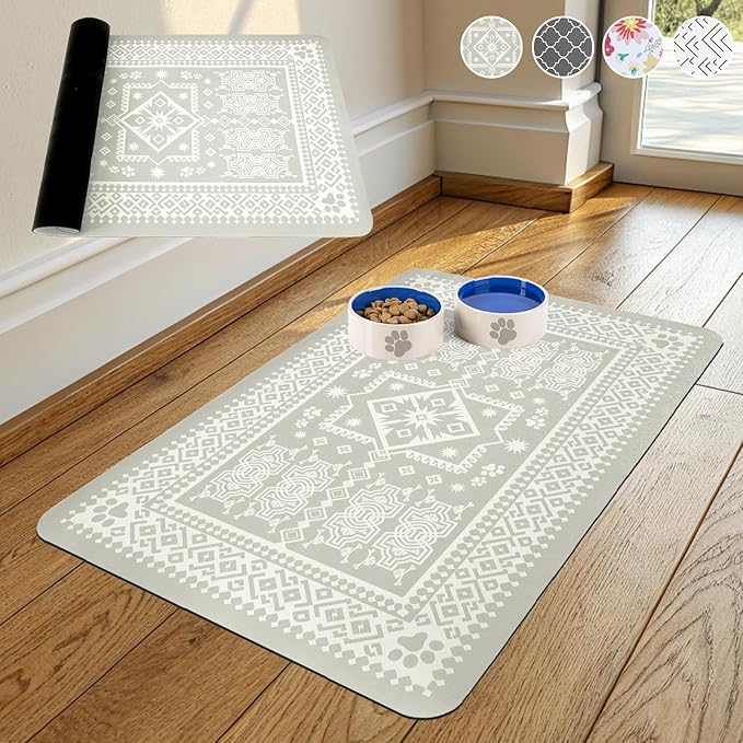 KOOLTAIL Dog Food Mat, Absorbent Pet Feeding Mat for Food and Water Bowls, Placement Pad for Floors with Waterproof Rubber Backing, Quick Dry Water Dispenser Mat for Dogs Puppy Cats, Large, 17"x28"