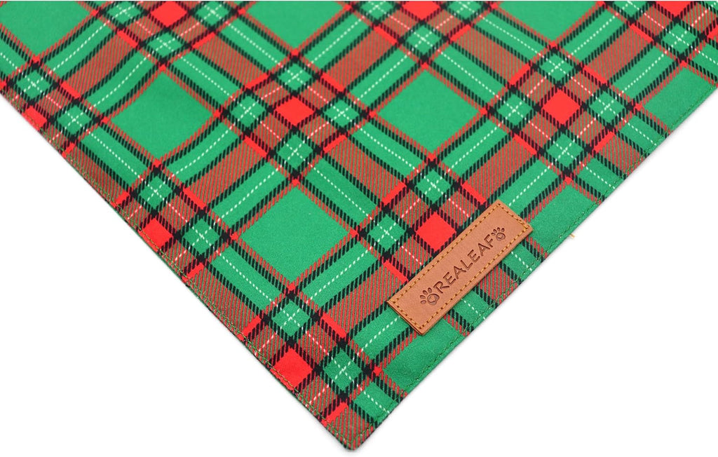 Realeaf Christmas Dog Bandanas 2 Pack, Reversible Red Green Plaid Dog Scarf, Xmas Pet Bandana for Boy and Girl, Premium Durable Fabric, Holiday Check Bandana for Small and Medium Dogs Pets (Small)