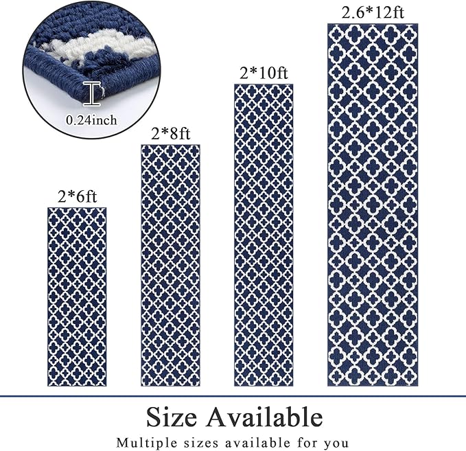 U'Artlines Runner Rug for Hallway 2×6feet Non Slip Kitchen Floor Carpet Runners Blue Geometric Pattern Machine Washable Area Rug for Entryway Bathroom