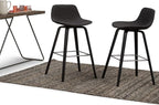 SIMPLIHOME Randolph Counter Stools (Set of 2) - 28 Inch Seat Height Upholstered Bentwood Kitchen Seats in Charcoal Grey Black Linen Look Fabric, Mid Century Seating with Curved Backrest and Footrest