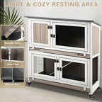 36" L Rabbit Hutch Indoor with 4 Metal Wheels, 2-Story Wooden Bunny Hutch Outdoor Bunny Cage, 2 Deeper Pull-Out Trays, Ramp, Rabbit Cage Guinea Pig Pet House for Small Animals
