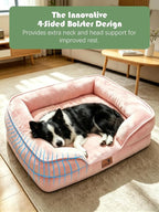 Spotted Play Orthopedic Dog Bed with Sides - Sofa Beds for Large Dogs, Supportive Foam Pet Couch Bed with Washable Removable Cover, Waterproof Lining and Non-Slip Bottom, Pink - L