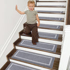 COSY HOMEER Soft Stair Treads Non-Slip Carpet Mat 28inX9in Indoor Stair Runners for Wooden Steps, Stair Rugs for Kids and Dogs, 100% Polyester TPE Backing 4pcs, Grey,Square