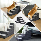 5-Step Adjustable Dog Stairs for High Beds, Dog Steps for Small Dogs and Cats, Foldable Pet Stairs for Bed Climbing, Non-Slip Pet Step Indoor, Grey