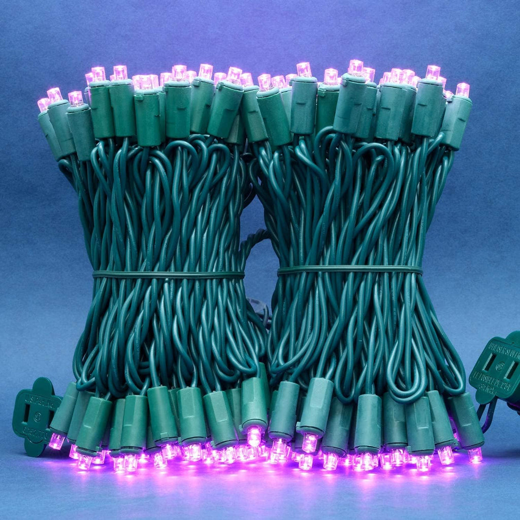 200 Count Pink Wide Angle LED Christmas Lights, 66 ft Green Wire UL Certified Commercial Grade 5mm Holiday String Light Set (Pink)