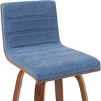 Vienna Modern Swivel Bar Height Stool with Vintage Blue Upholstered Seat and Walnut Finished Wood Frame Set of 3