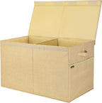 BALEINE Fabric Storage Bins with Lid, Collapsible Extra Large Storage Boxes Bins Baskets with Divider for Home Organizing (25"x13"x16", Khaki)