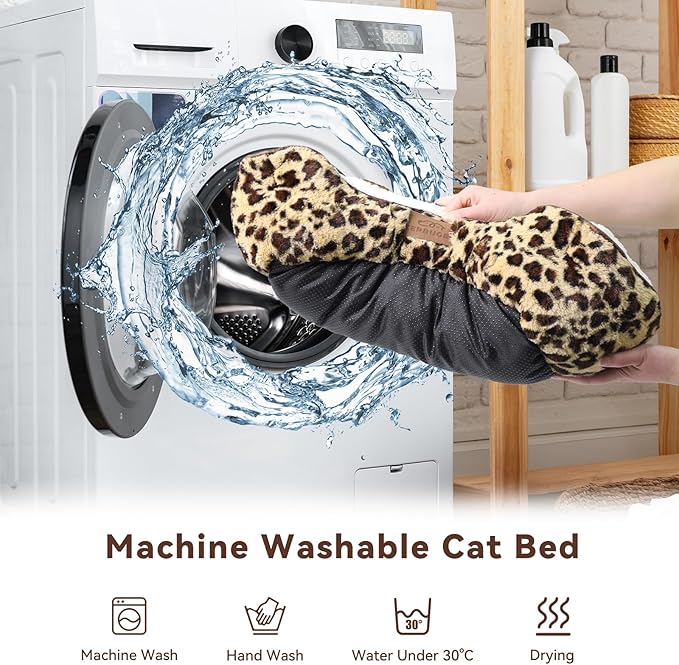 Rectangle Cat Dog Bed for Large Medium Small Pets Indoor Outdoor Machine Washable Sleeping Sofa Non-Slip Bottom Soft Puppy Bed Durable Orthopedic Calming Pet Cuddler (Small, Leopard)