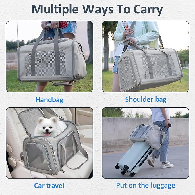 kathson Cat Carrier, Airline Approved Pet Pocket with Breathable Mesh Window Portable Hand Bag Soft Dog Travel Carrier Bag for Puppy Kitten Small Dogs (Grey)
