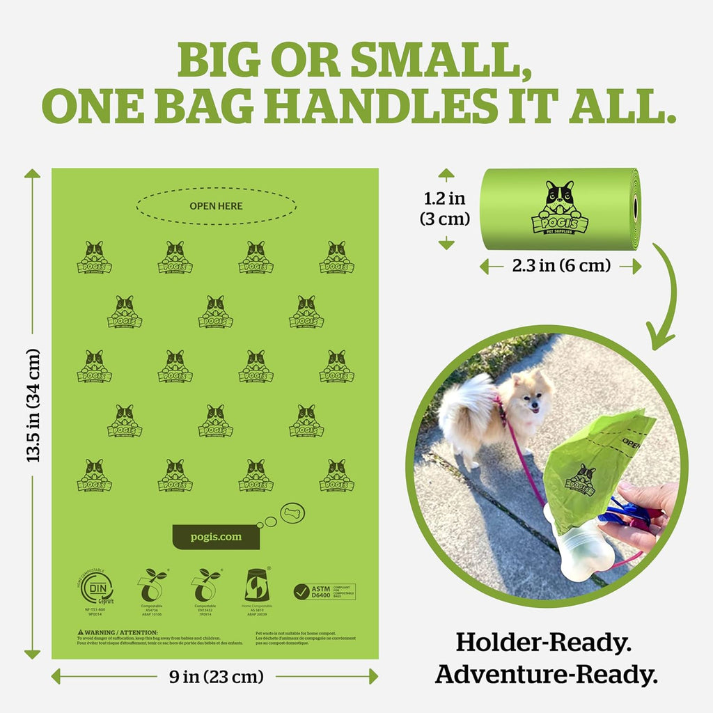 Pogi's Compostable Poop Bags – Leak-Proof, Extra-Large, Made with Plants – 32 Rolls (480 Bags)