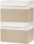 Large 42 Quarts Fabric Storage Bins with Lids [2-Pack] Linen Collapsible Foldable Baskets, Closet Organizer Containers boxes with Handles for Home Office (16.7 x 12 x 12, Beige & White)