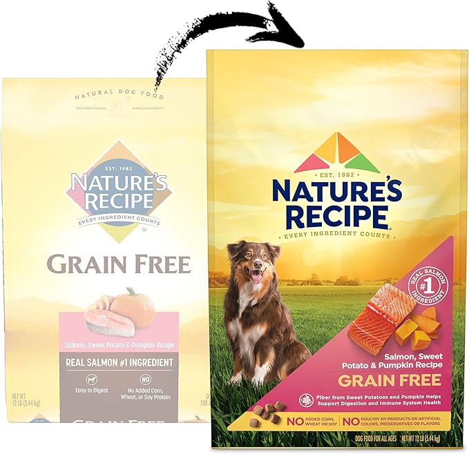 Nature's Recipe Grain Free Dry Dog Food, Salmon, Sweet Potato & Pumpkin Recipe, 12 lb. Bag