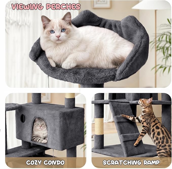 MoNiBloom 70 Inch Cat Tree Tower for Indoor Cats Large Adults, Tall Cat Tower with Scratching Post, Multi-Level Furniture Activity Center with Cat Condo Pet Play House, Smoky Grey