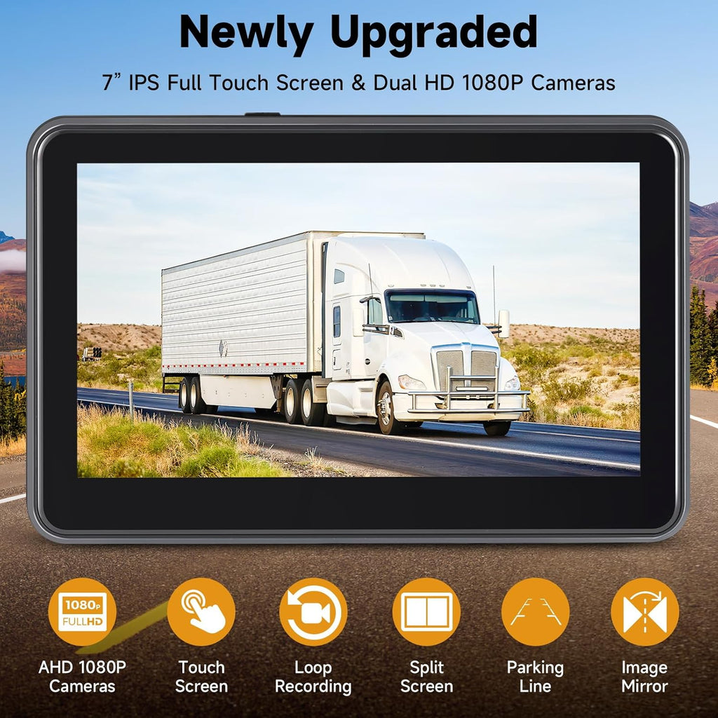 7'' HD1080P Wired Backup Camera System with Touch Screen Monitor, 2 Wired Rear View Cameras, Colorful Night Vision& IP68 Rated &10G Vibration, Backup Camera for Trucks/RVs/Trailers/Skid Steer