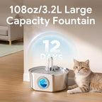 Cat Water Fountain Stainless Steel: 109oz/3.2L Cat Fountain for Drinking - Pet Water Fountain Inside - Automatic Dog Watering Dispenser Bowl - Pet Feeding & Watering Supplies - Water Level Window