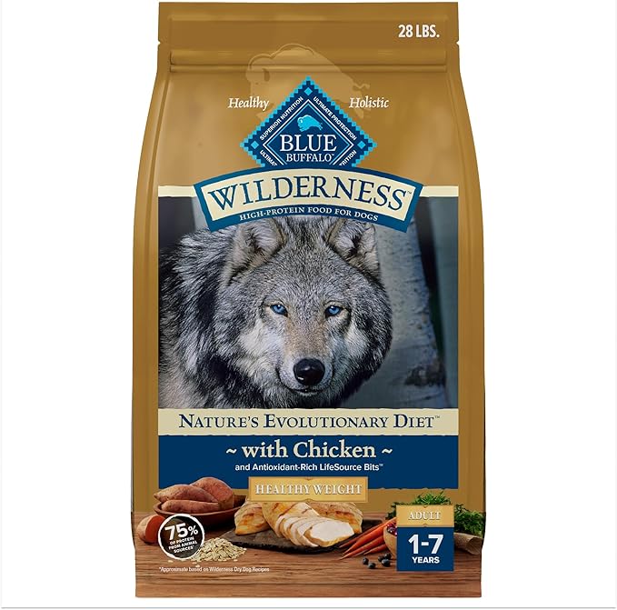 Blue Buffalo Wilderness Natural High-Protein Healthy Weight Dry Food for Adult Dogs, Chicken Recipe, 28-lb. Bag