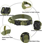 Tactical AirTag Dog Collar - Heavy Duty, Adjustable GPS Collar Compatible with Apple AirTag, with Holder & Control Handle for Medium/Large Dogs [ Green, M ]