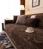 Fuzzy Rabbit Plush Sofa Cover Cozy Warm Sofa Couch Covers with 3D Jacquard Leaf Pattern Non-Slip Easy-to-Install Shaggy Sofa Slipcover Prefect for Kids Dogs Cats Cats(Caramel,36"x47")