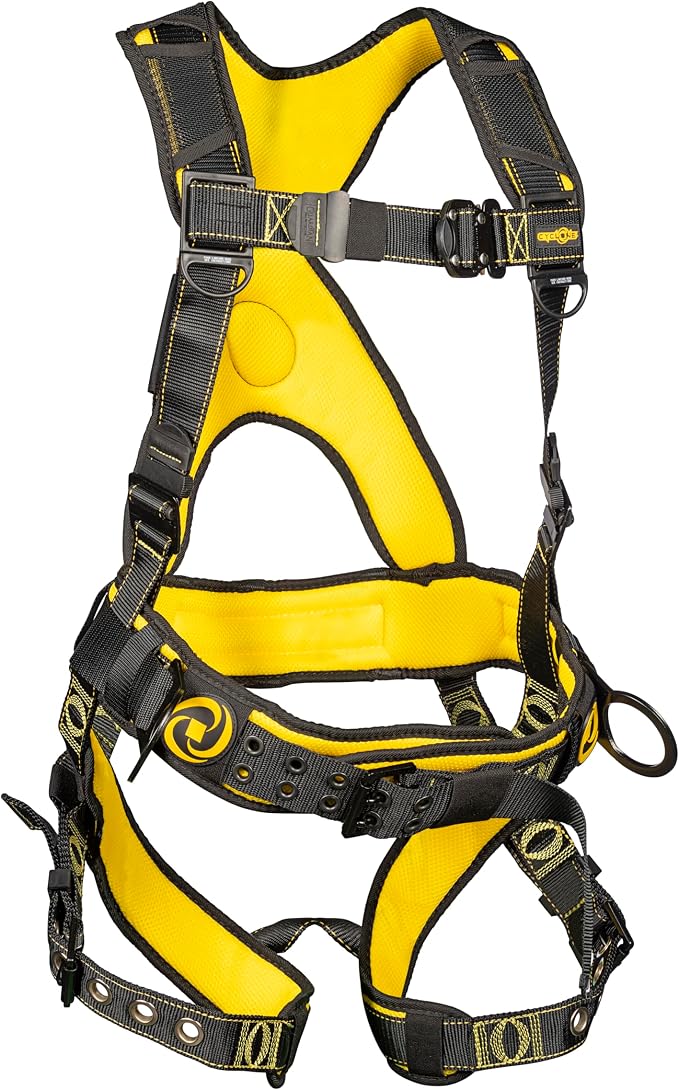 Guardian 21032 Cyclone Construction Harness with Waist Pad | Side D-Rings | OSHA & ANSI Compliant | Black/Yellow | XXL