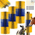 3 Pack Livestock Scratching Brush, Blue and Yellow | Animal Scratcher, Itch Relief Grooming, Horse Goat Cow Scratcher, Fence Post Mounting, Durable Bristles, Farm Livestock Care