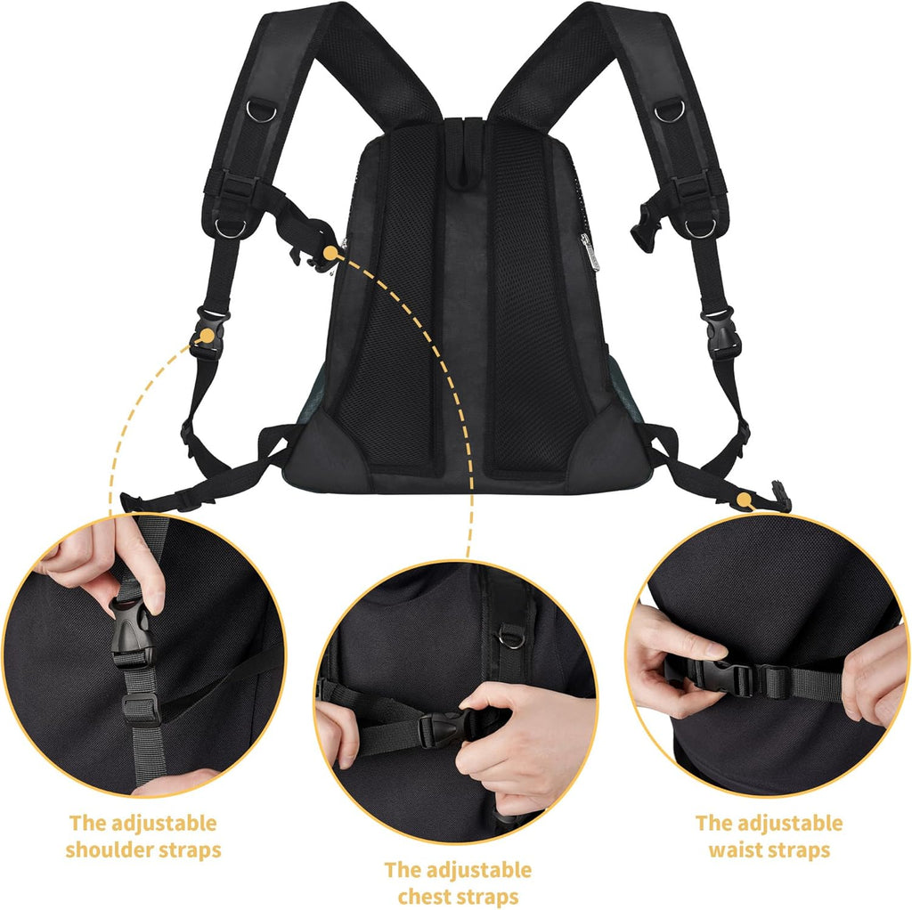 WOYYHO Pet Dog Carrier Backpack Small Dog Front Backpack Ventilated Mesh Dog Travel Back Pack with Safety Belt for Travel Hiking Cycling Outdoor Adventures (Size L: 10-14 lbs, Dark Gray)