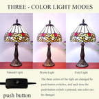 Tiffany Style Small Table Lamp Stained Glass Antique Bedside Nightstand Lamp Small Antique Side Desk Light 8X8X15 Inch for Bedroom Living Room Home Office,3-Color LED Bulb Include