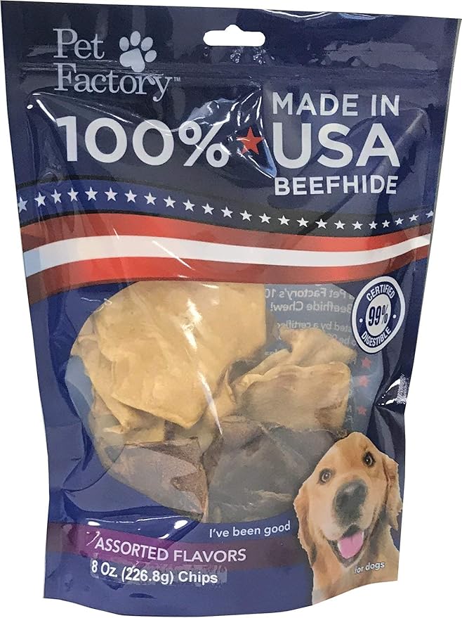 Pet Factory 100% Made in USA Beefhide Chips Dog Chew Treats - Beef & Chicken Flavor, 8 oz