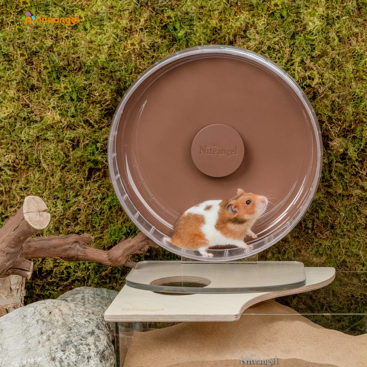 Niteangel Super-Silent Hamster Exercise Wheels: - Quiet Spinner Hamster Running Wheels with Adjustable Stand for Hamsters Gerbils Mice Or Other Small Animals (M, Brown)