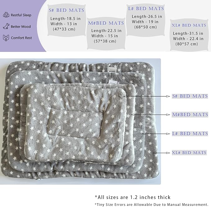 2 Pcs Pet Bed Mats. Ultra Soft Pet (Dog/Cat) Bed with Cute Prints. Reversible Faux Lambswool Kennel Pad for Medium Small Dogs and Cats. Machine Washable Pet Bed.
