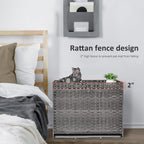 Cat Litter Box Enclosure with Soft Litter Mat; Hidden Kitten Washroom Furniture with Door; Handwoven Rattan Cat House with Large Space; Pet Crate for Living Room, Bedroom, Balcony (Grey)