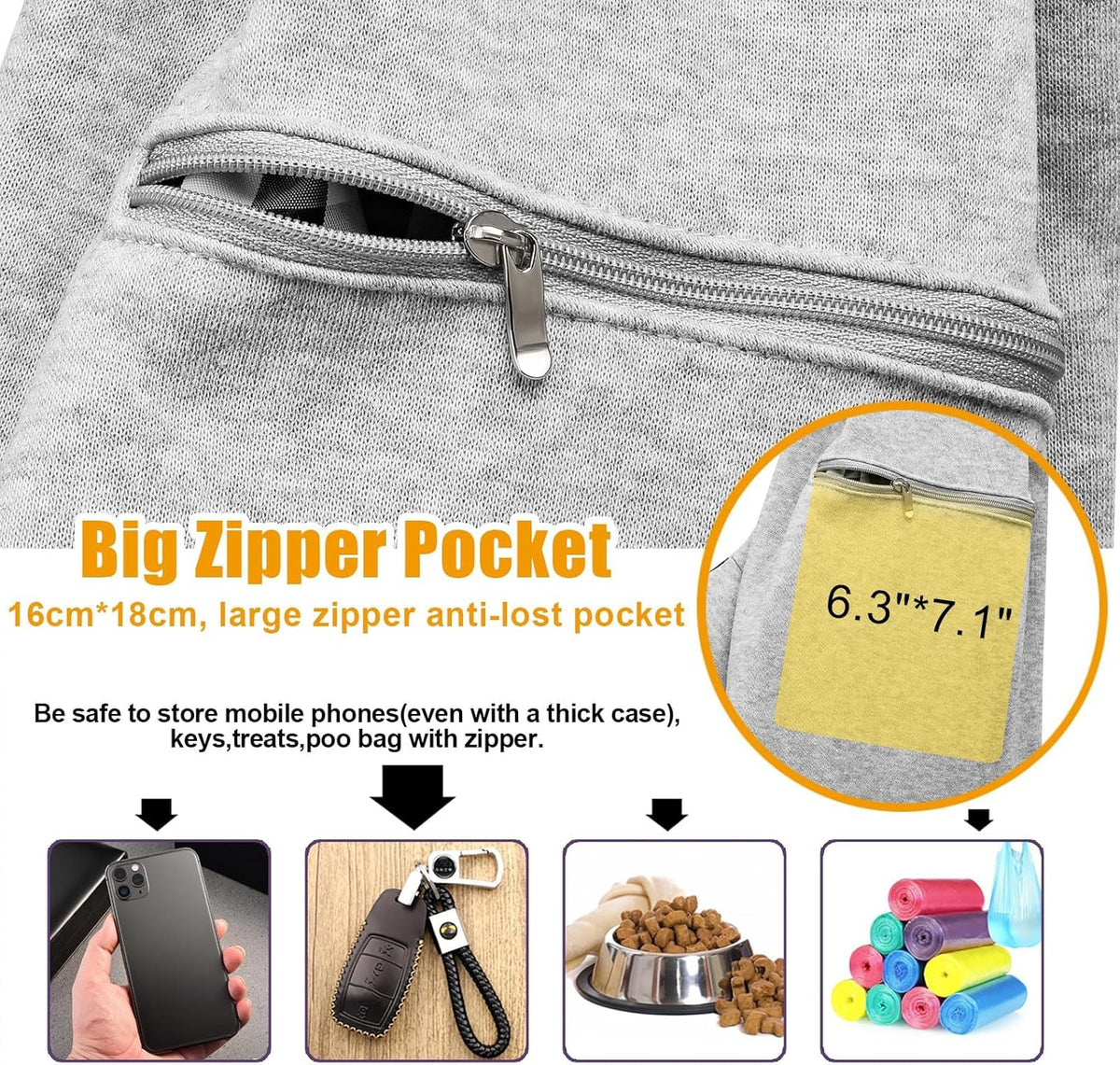Tomkas Small Dog Sling Carrier - Zipper Pocket & Classic Strap - for 3-10 lbs Pets(Grey)