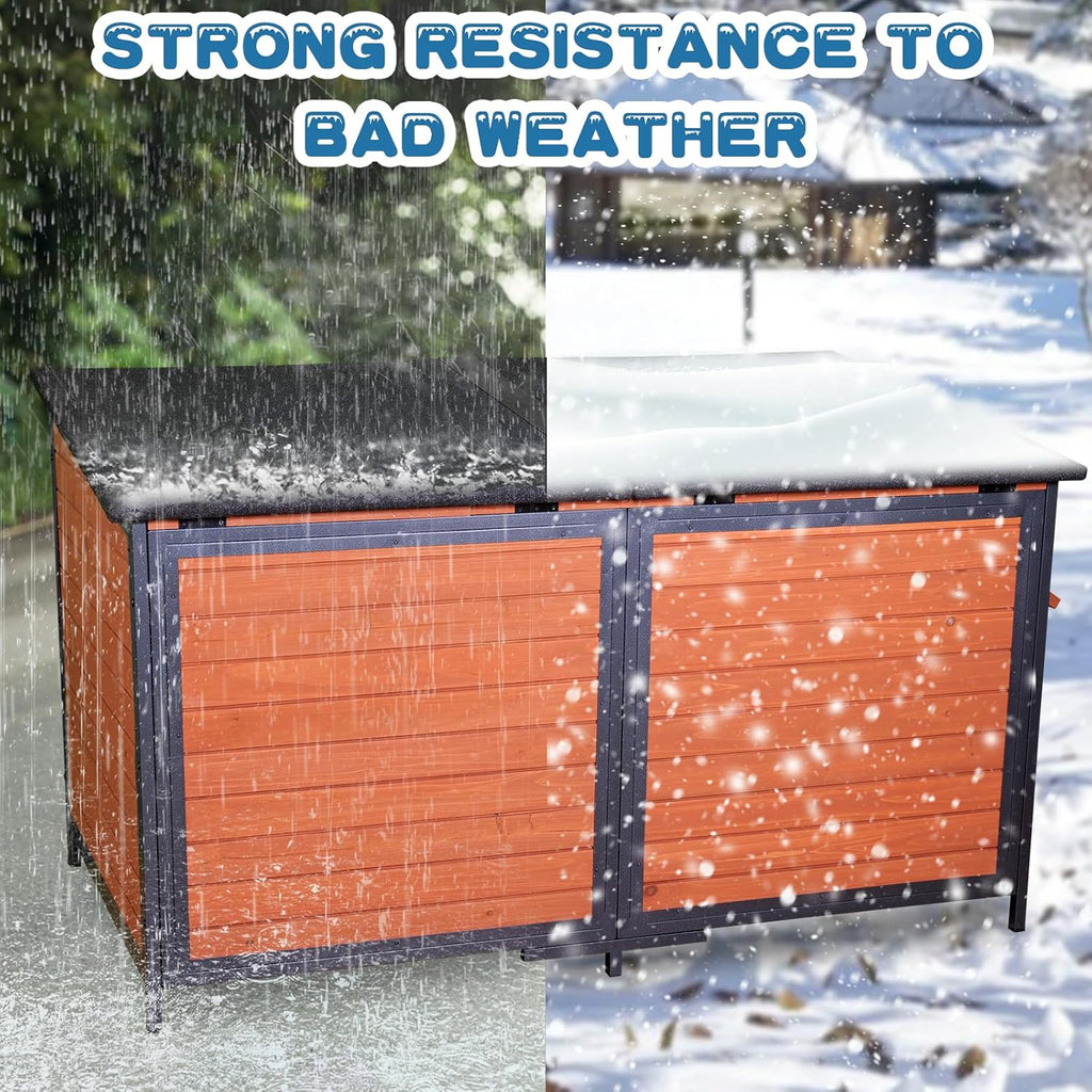 Extra Large Dog House Outdoor Weatherproof 59.1" Outside Wooden Dog Kennel, Chewproof Strong Iron Frame Window