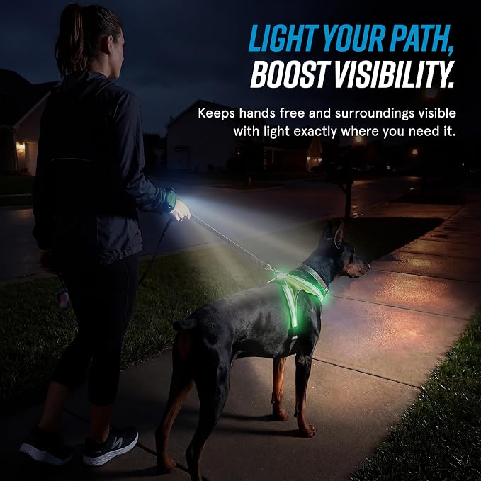 noxgear LightHound Light Up Reflective Dog Harness and Wrist Light, Medium | 360° Light Up Reflective Dog Harness, 8 Colors & 6 Modes, USB Rechargeable, Adjustable, Rainproof, LED Fiber Optic