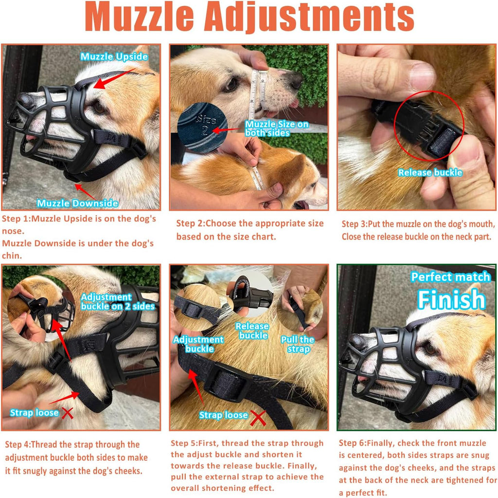 Dog Muzzle – Lightweight Breathable Basket Muzzle, Anti-Biting & Chewing, Adjustable Fit for Small, Medium & Large Dogs(Size 3)
