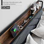 IDEALHOUSE King Size Bed Frame with Storage Headboard, Platform Bed with Charging Station, Solid Metal Bed Frame, No Box Spring Needed, Easy Assembly